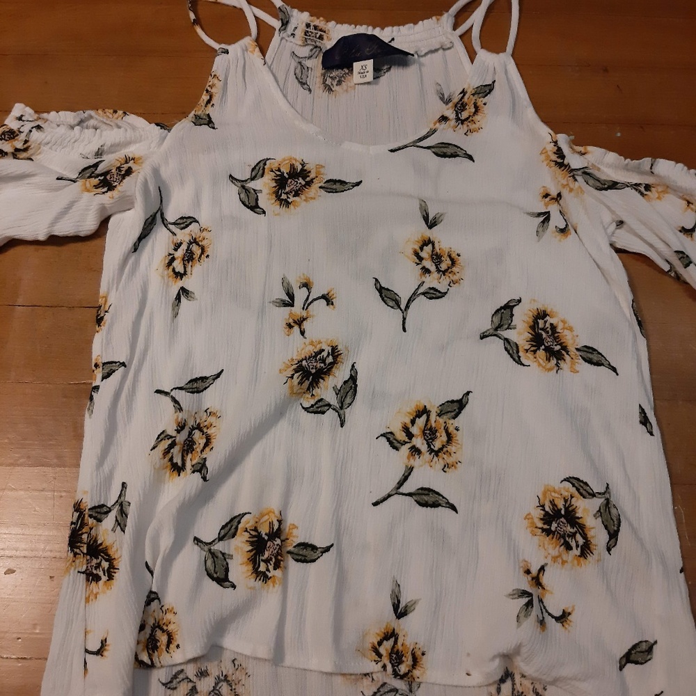 White Cold Shoulder Blouse With Yellow Flowers